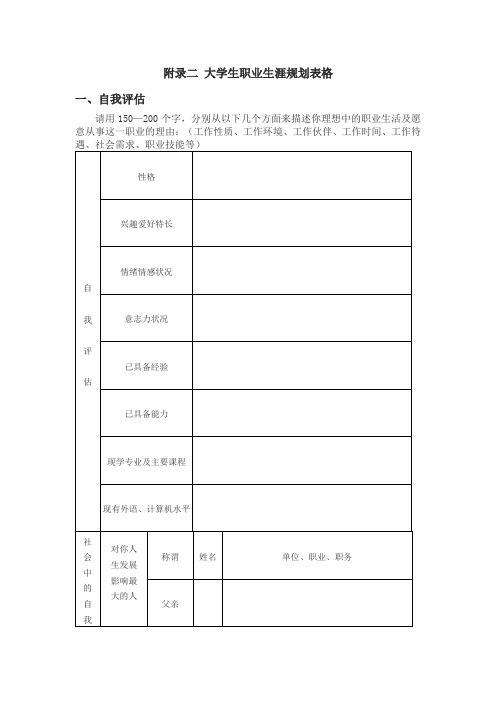 大学生职业生涯规划表格