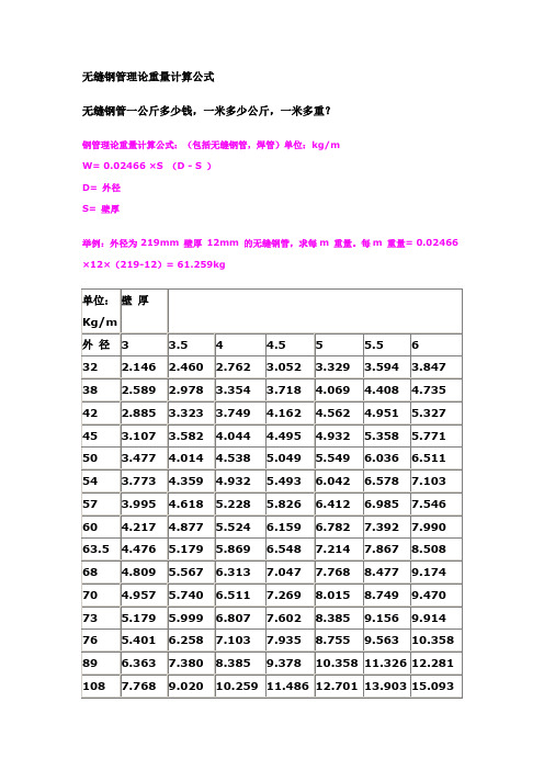 无缝钢管理论重量计算公式