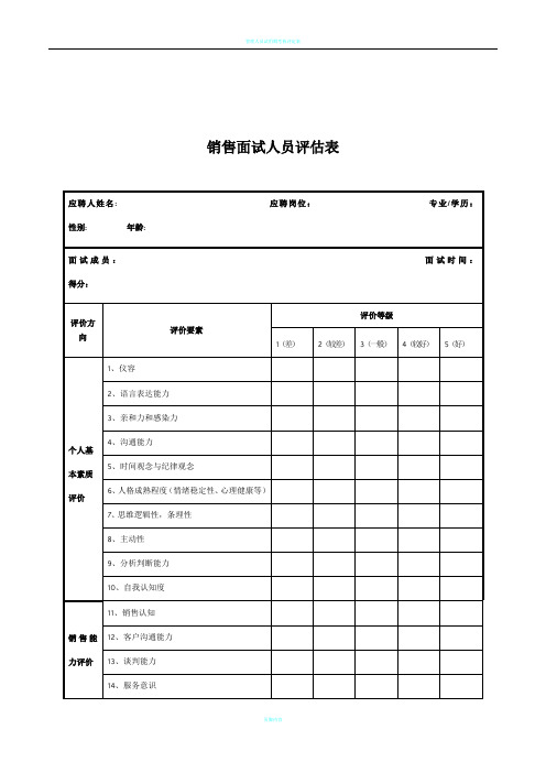 销售人员面试评估表