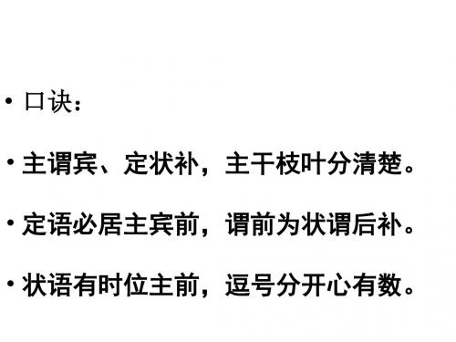 口诀主谓宾定状补主干枝叶分清楚。定语必居主宾前