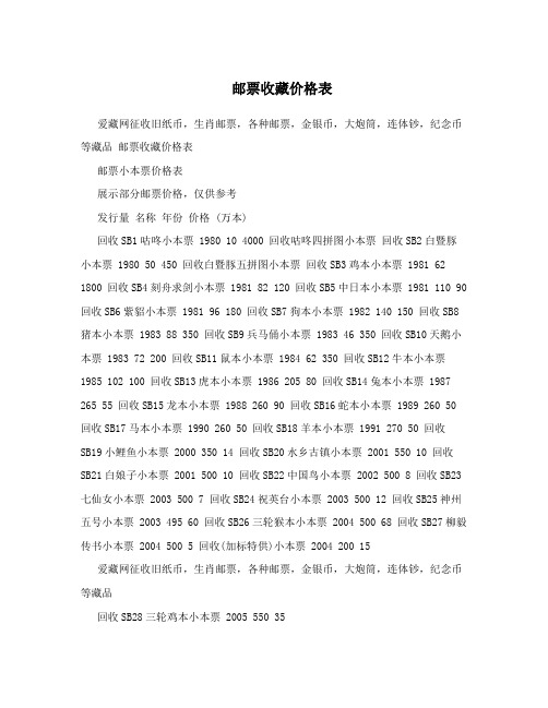 邮票收藏价格表