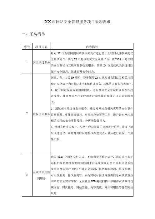 XX市网站安全管理服务项目采购需求