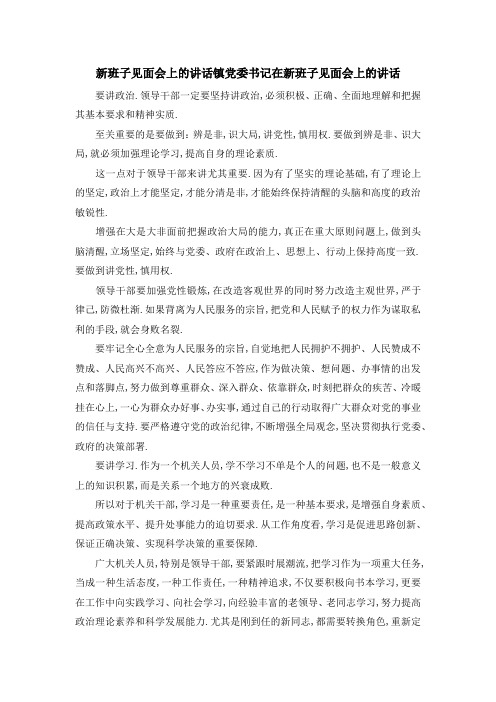 新班子见面会上的讲话 镇党委书记在新班子见面会上的讲话 精品