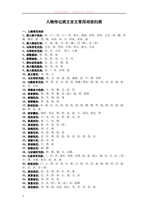 人物传记类文言文常用词语归类