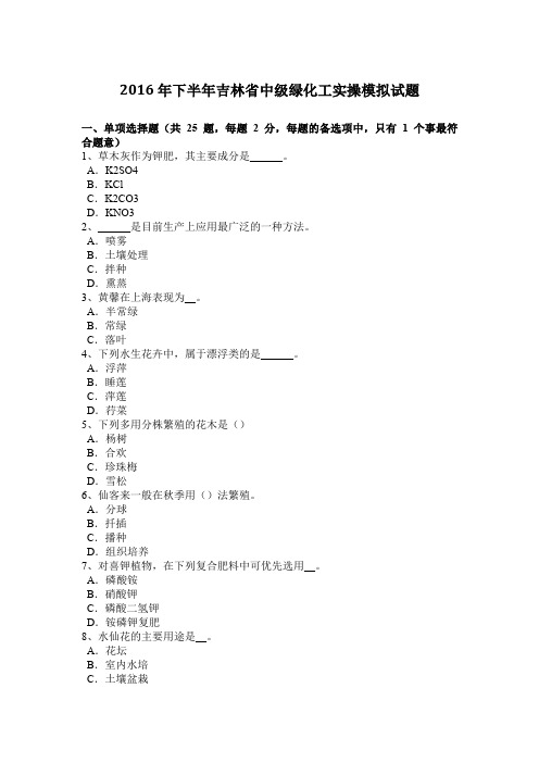 2016年下半年吉林省中级绿化工实操模拟试题