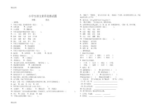 2020年小学生语文素养竞赛试题精编版