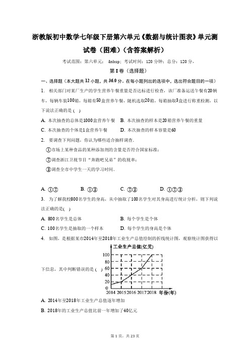 浙教版初中数学七年级下册第六单元《数据与统计图表》单元测试卷(困难)(含答案解析)