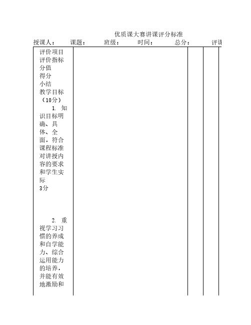 优质课大赛讲课评分标准