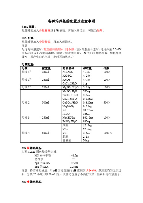各种培养基的配置及注意事1