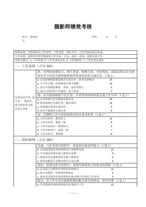 摄影师绩效考核表