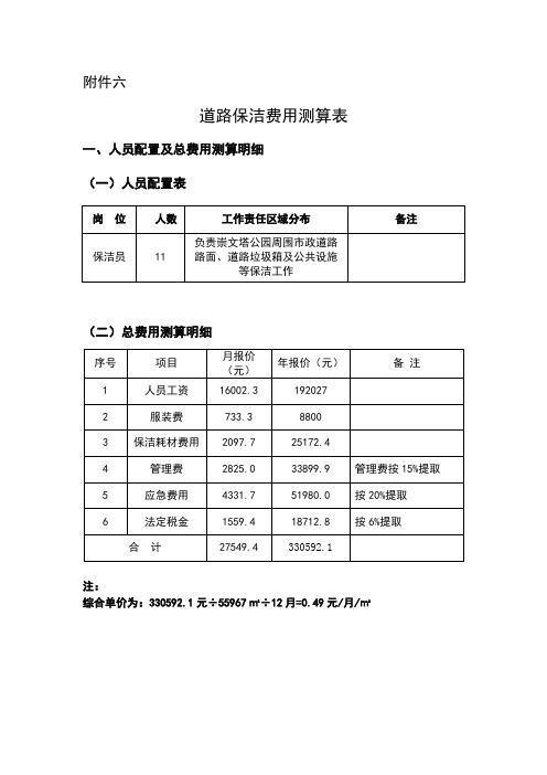 道路保洁费用测算