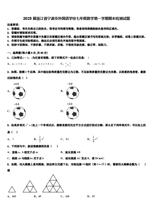 2025届浙江省宁波市外国语学校七年级数学第一学期期末检测试题含解析