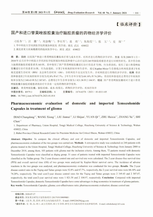 国产和进口替莫唑胺胶囊治疗脑胶质瘤的药物经济学评价