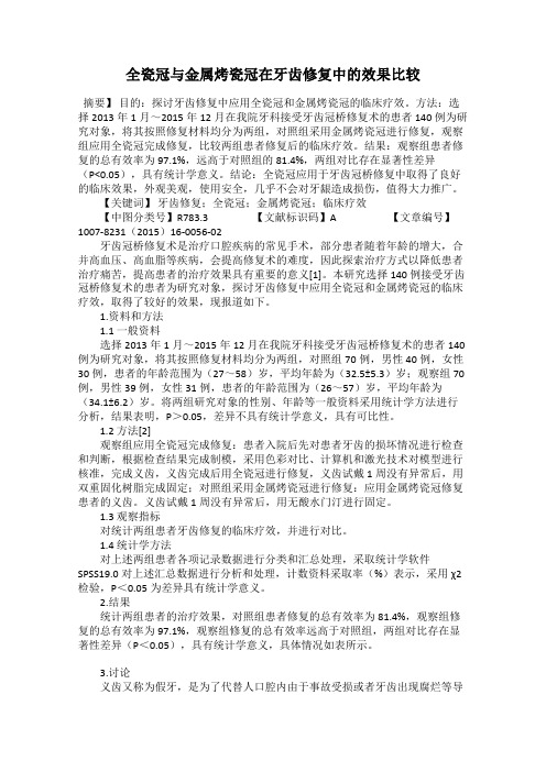 全瓷冠与金属烤瓷冠在牙齿修复中的效果比较