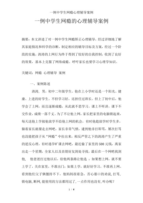 一例中学生网瘾心理辅导案例