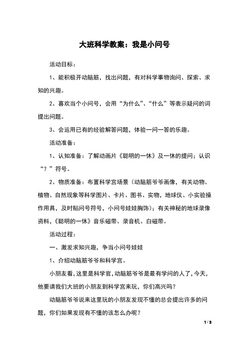 大班科学教案：我是小问号