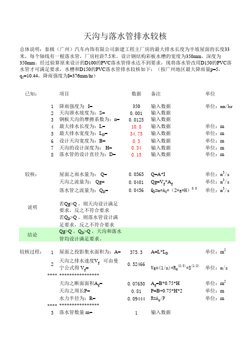 天沟深度与落水管管径之较核_不锈钢水槽