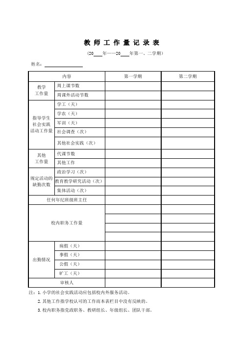 教师工作量记录表