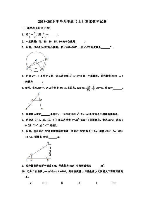 江苏省镇江市联考2018-2019学年九年级(上)期末数学试卷  含解析