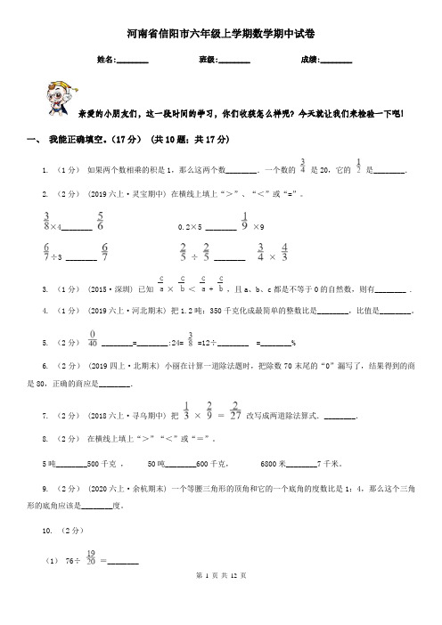 河南省信阳市六年级上学期数学期中试卷