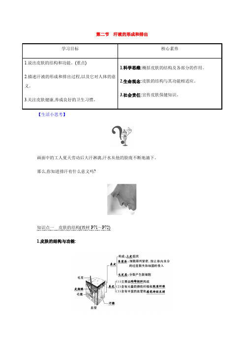 济南版七年级生物下册第三单元第四章第二节　汗液的形成和排出(┤≡