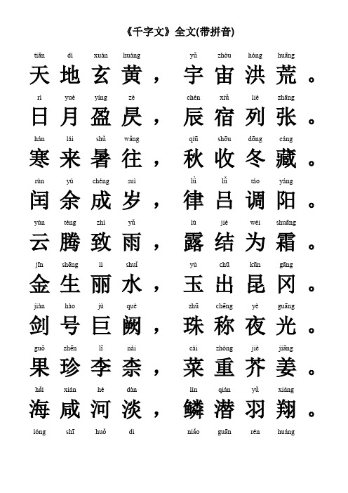 《千字文》全文(带拼音)