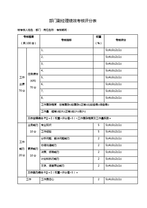 部门副经理绩效考核评分表