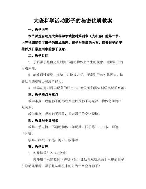 大班科学活动影子的秘密优质教案