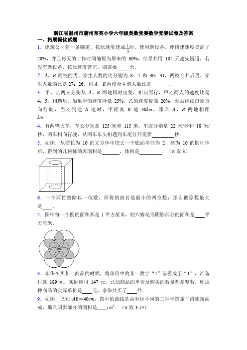 浙江省温州市蒲州育英小学六年级奥数竞赛数学竞赛试卷及答案