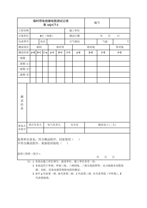 临时用电绝缘、接地电阻测试记录1