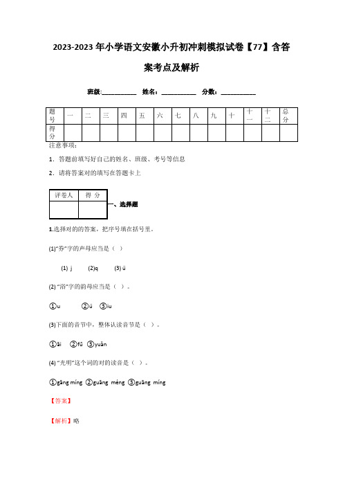 2023年小学语文安徽小升初冲刺模拟试卷含答案考点及解析