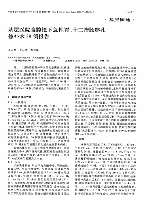 基层医院腹腔镜下急性胃、十二指肠穿孔修补术38例报告