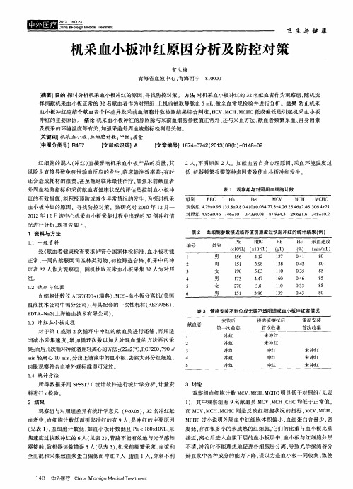 机采血小板冲红原因分析及防控对策