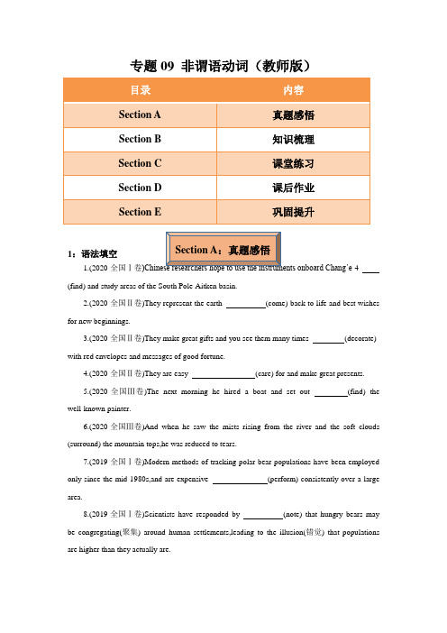 专题09 非谓语动词  -冲刺高考英语重点语法通关练(教师版)