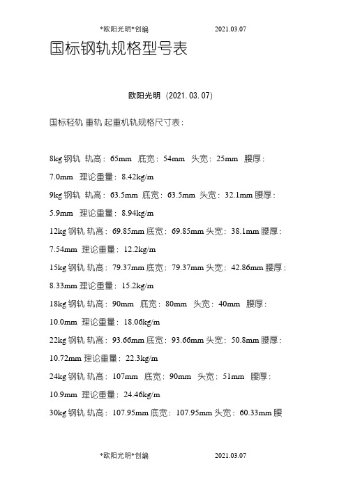 2021年国标钢轨规格型号表