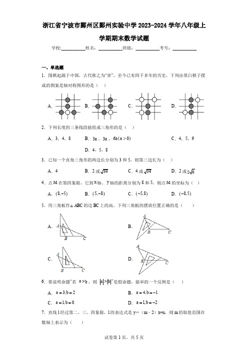 浙江省宁波市鄞州区鄞州实验中学2023-2024学年八年级上学期期末数学试题