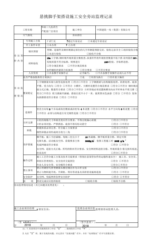 悬挑脚手架旁站记录表