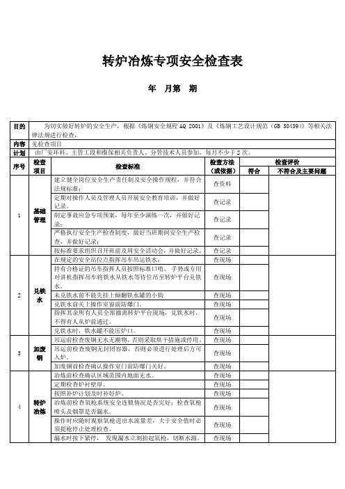 转炉冶炼专项安全检查表