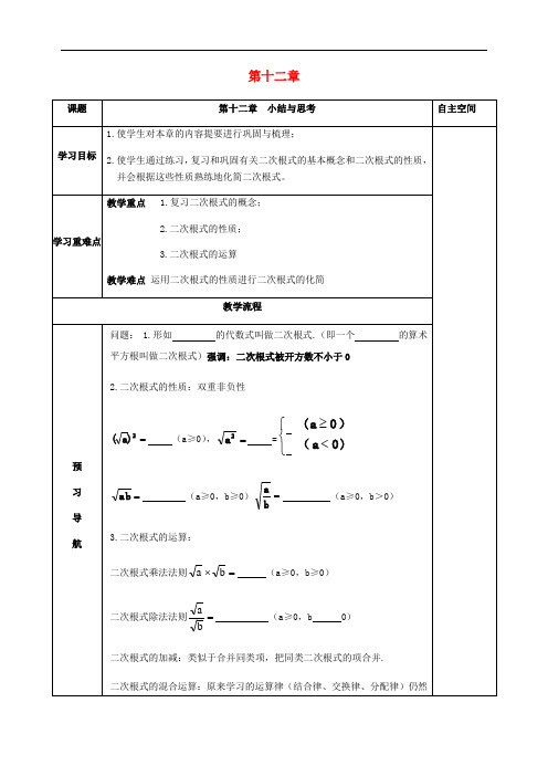 通用最新版八年级数学下册12二次根式小结与思考导学案无详解新版苏科版