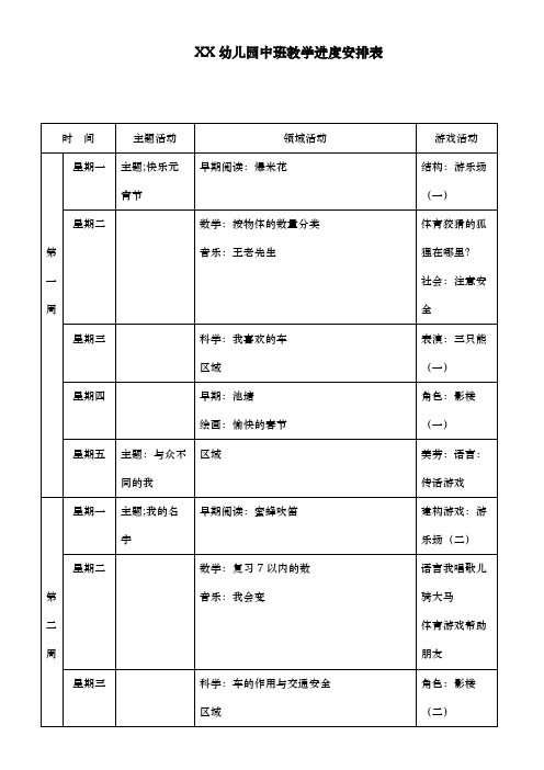 幼儿园中班教学进度表