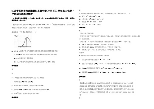 江苏省苏州市张家港暨阳高级中学2021-2022学年高三化学下学期期末试题含解析