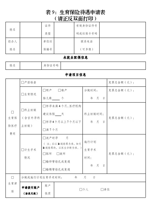 生育保险待遇申请表