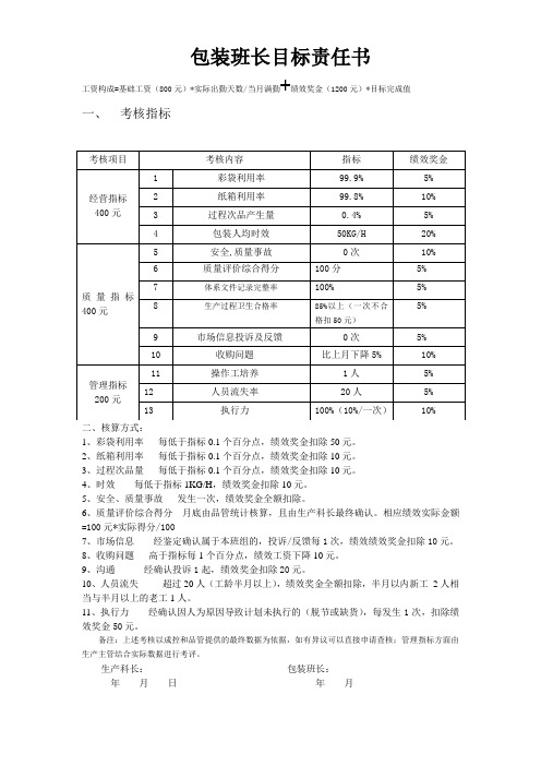 包装班长指标数