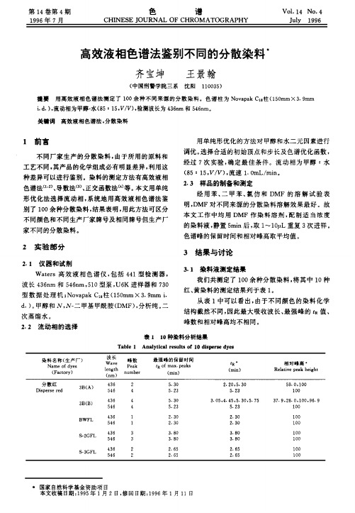 高效液相色谱法鉴别不同的分散染料