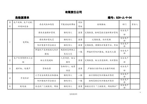 安全标准化台账-危险源清单