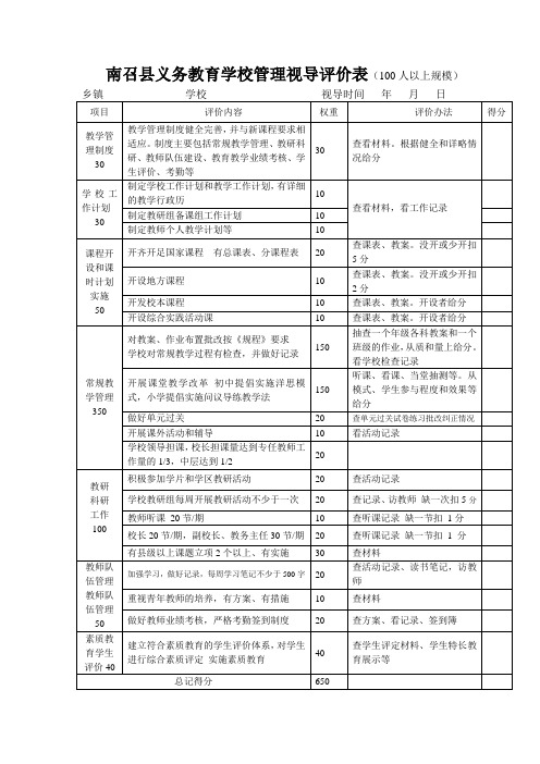 义务教育学校管理评价表