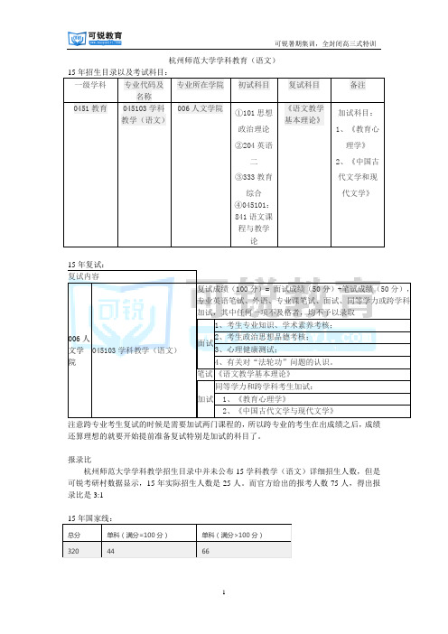 C杭州师范大学学科教学(语文)