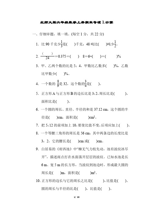 北师大版六年级数学上册期末专项归类培优测试卷1