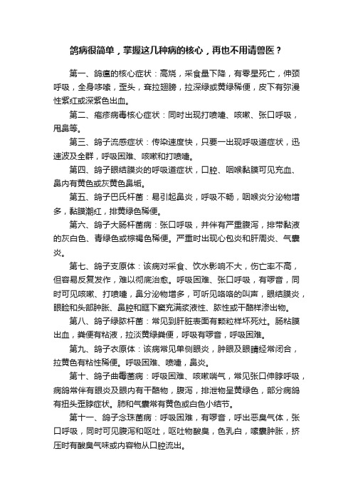 鸽病很简单，掌握这几种病的核心，再也不用请兽医？