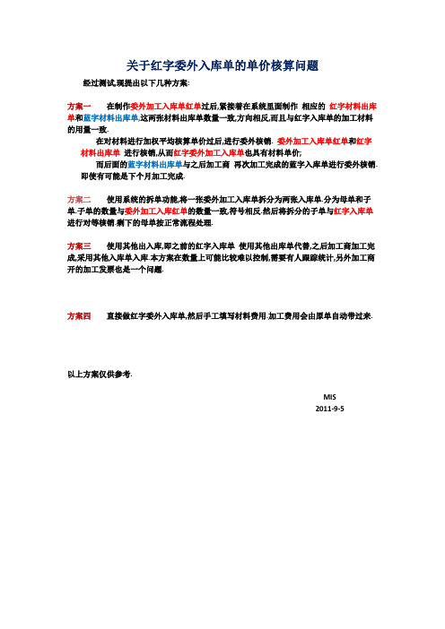 关于红字委外入库单的单价核算问题